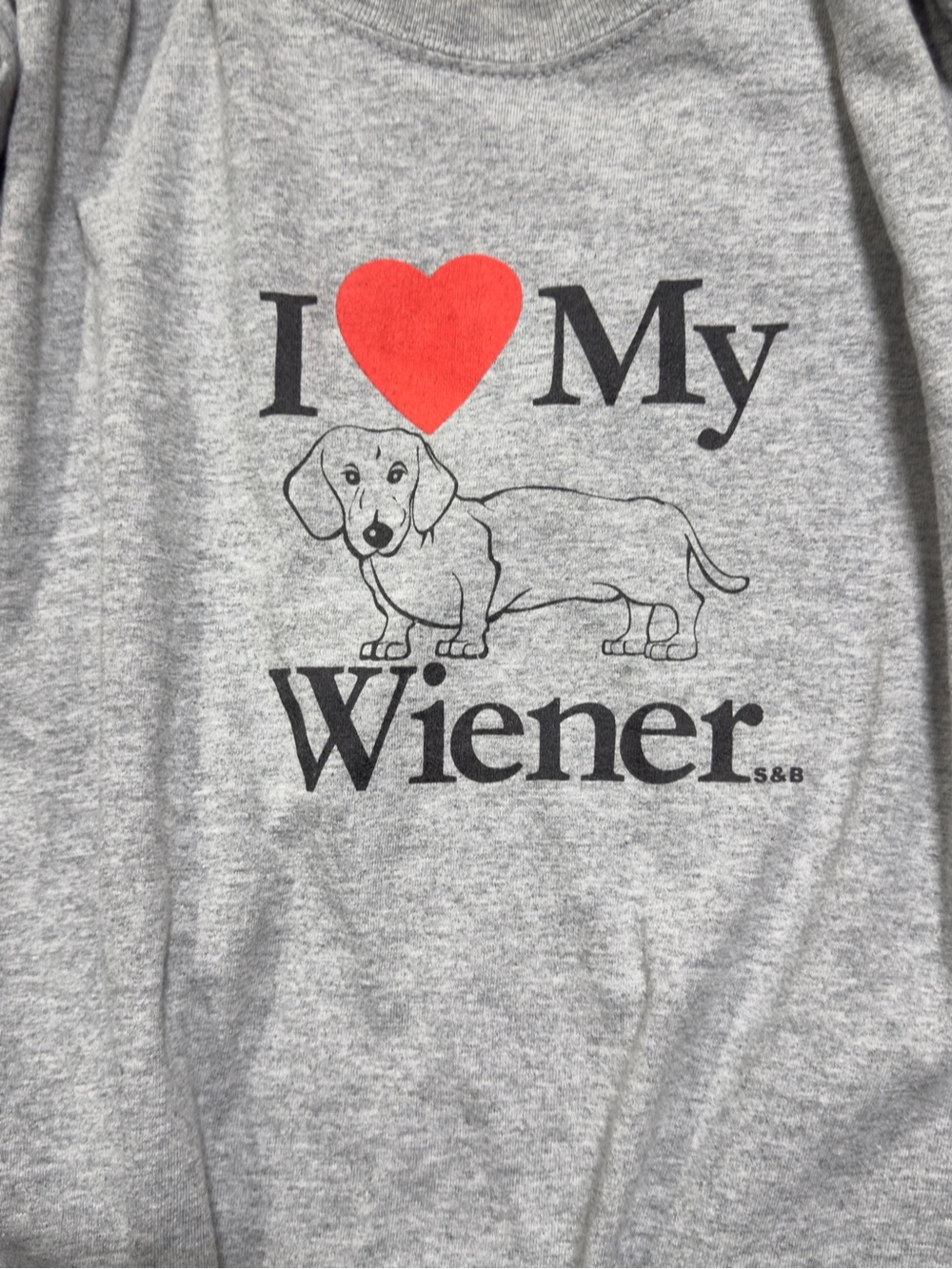 I Love My Wiener 2000s Dog Graphic Tee - Gray with Red Heart